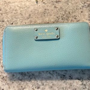 EUC Kate spade wallet beautiful teal color with polka dot print interior